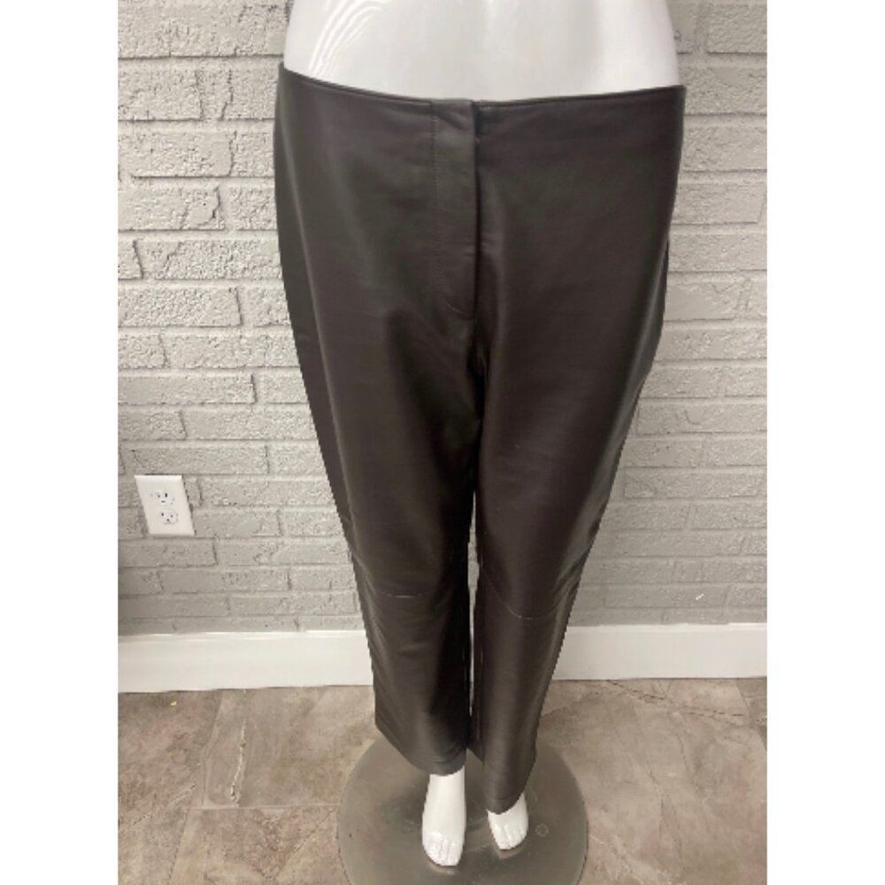 Adrienne Vittadini Women Dark Brown Straight Leg Leather Pant Size 10